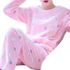 冬の女性の漫画パジャマ長袖フランネル2pcsパジャマを設定厚いサンゴのベルベットの睡眠服ホームスーツ210831