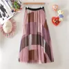 Vår sommar lång tulle kjol kvinnor koreanska stil färger mesh patchwork hög midja sol pläterad midi kvinnlig 210421