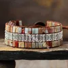 Tube Natural Imperial Jasper Beaded Strand Wide Bracelet Adjustable Healing Protection ShouShan Stone Metal Beads Wrap Leather Boho Bracelets Bangles Jewelry