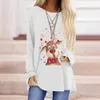 Rolig julhjort Santa Print Kvinnor T-shirt Casual Loose Långärmad Mode Ladies Toppar Plus Storlek S-3XL W767 210526