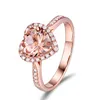 Romantico anello in oro rosa 18 carati con cuore da 2 ct con topazio Anello in argento sterling 925 con fede nuziale di fidanzamento per le donne Gioielli da sposa