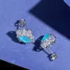 Solid 925 Sterling Silver 6 * 9mm Sapphire Aquamarine Oval Alto Carbono Diamante Paraiba Stud Brincos Para As Mulheres Fine Jewelry Presente