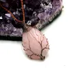 Drzewo życia Waterdrop Naturalny Healing Kamień Kryształowy Naszyjnik Różowy Rose Quartz Chakras Wisiorek Dla Biżuterii Prezent