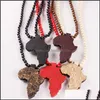 Pingente Colares Pingentes Jóias Hip Hop Mapa de madeira de África Grânulos de madeira Beaded Chains para mulheres Homens Hiphop Presente Gota entrega 2021 0V1A