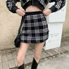 Sonbahar Kadın 2 Parça Set Ekose Tüvit Seksi V Yaka Uzun Kollu Kısa Kırpma Üst + Yüksek Bel Mini Etekler Kadın Kıyafetler 210519