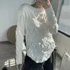 spring and summer fashion women clothes round neck full sleeves pullover pleasted loose T-shirt WP45300 210421