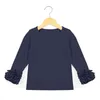 100% Bomull Sassy Fall och Vinter Liten Flickor Plain Top Långärmad Flickor Casual Ising Ruffle Shirts 220118