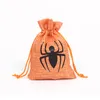 Halloween Linen Drawstring Gift Wrap Bag Candy Bags Pumpkin Witch Decoration Pouch For Spider Bat Skull Design LLD10316