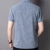 Blå Skjortor Män Kortärmad Solid Casual Mens Skjorta Arbete Business Bröllop Daglig Märke Camisa Loose Linne Märke Chemise Homme 210524