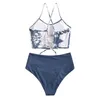 MYTENG Costume da bagno tie-dye per donna Bikini a vita alta Costume da bagno con stampa in marmo Costume da bagno incrociato sul retro Costume da bagno Biquini 210522