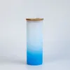 Gradiente de sublimação de armazém local Tumbler de vidro reto com tampa de bambu 25 oz de vidro capa de vidro Tumbler de palha Reutil