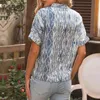 Notised Neck Tie Dye Lato Topy Dla Kobiet Przyjazd Kieszonkowy Krótki Rękaw Ol Kobieta Casual Luźna Top Bluzka 210510