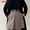 Tangada outono inverno mulheres xadrez padrão grossa saias cinto decorar zíper feminino mini saia 4c51 210621