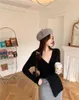 3Colors womens knitted Sweater Autumn and winter loose korean style irregular v neck Sweaters and pullovers womens (R99513) 210423