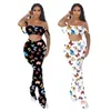 Butterflies Print Strapless Stacked Leggings Summer Women Suit European and American Hot Style Model Two Piece Set Y0702