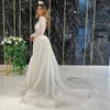 Sparking Sequined Long Sleeves Mermaid Evening Dresses with Detachable Train High Neck Backless Formal Prom Gowns