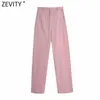 Frauen Einfach Rosa Farbe Breite Bein Hosen Vintage Hohe Taille Büro Damen Zipper Fly Casual Pantalones Mujer P1023 210420