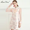 Mode Designer Dress Summer Women's Dress Lace Långärmad Rose Jacquard Klänningar 210524