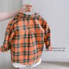 Lente 100% katoen casual plaid blouse zomer gestreept shirt Koreaanse baby lange mouwen tops jongens shirts schoolmeisjes blouses 210713