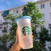 Reusable 5 pcs starbucks tumbler color changing starbucks tumbler original starbucks cups PP food grade 24oz(700ml) with straw H1102
