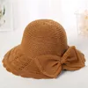 Breda randen hattar kylande nät halmhatt bowknot solskyddsmedel kupol strand vanliga färger vintage rullbart visir sol cap pool floppy klänning elob22