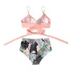 Stampa avvolgente Bikini a vita alta Costume da bagno separato Costume da bagno sexy da donna Push Up Set Costumi da bagno da spiaggia 210629