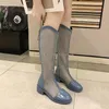 Bottes maille genou haute été Sexy femmes longue fermeture éclair respirant femme chevalier talon carré femme chaussures décontractées