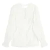 [EAM] Women White Bandage Hollow Out Backless Ruffles T-shirt Round Neck Long Sleeve Fashion Spring Autumn 1DD5836 210512