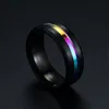 Black Blue Rainbow Groove Anel Banda Dedo Dedo De Aço Inoxidável De Contraste Cor Anéis Para As Mulheres Homens Moda Jóias