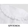 KPYTOMOA KVINNOR Söt mode med Peter Pan Collar Ruffled Blouses Vintage Långärmad Button-Up Kvinnor Chic Toppar 210719