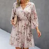 Dress 2022 TOPS VESDIOS FEMME Evening Party Kobiety moda kwiatowy nadruk długie rękawie w szyku w szyku swobodne sukienki szaty Sundress