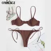 Omkagi Bikini Solid Swimwear Mulheres Mini Thong Verão Swimsuit Set Brazilian Biquini Push Up Feminino 210702