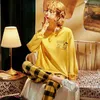 プラスサイズのパジャマの女性の春秋の長袖プリントスリープウェアの女の子かわいい漫画睡眠トップスカジュアルなホーム服スーツ210830