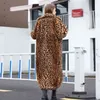 Zadorin High Street Leopardプリントロングフェイクの毛皮のコート女性のためのファジィジャケットとジャケット211124