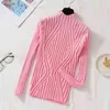 Jesień sweter z dzianiny damskie sweter z długim rękawem Office Lady Jumper Sweter Slim Solidne swetry Casual Topy 17041 211221