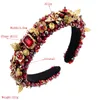 European American Crystal Headband Sponge Gold Velvet Fabric Rhinestone Hair Accessories Handmade String Baroque Flower Hairband X0722