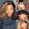 4/27 Highlight Curly Human Hair Lace Front Perücken 10 inchmbre Kinky Kurze Bob Perücke HD Glueless 360 Frontal Perücken