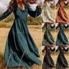 ZANZEA 2021 Şık Fırfır Maxi Elbise Rahat Puf Kol Tunik Vestidos Kadın Katı Robe kadın Sonbahar Sundress Artı Boyutu 5XL X0521