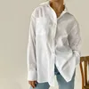 Camicetta da donna elegante Camicia da ufficio bianca blu di base Camicette con collo basso Girevole Camicette casual con bottoni sottili Camicie da donna Tunica da tasca 210419