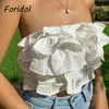 Foridol Ruffled Layered Lace Up Off Axel Crop Tops Kvinnor Vit Sommar Beach Tube Sexiga Toppar Casual Linne Ärmlös Tops 210415