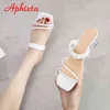 aphixta 2021 새로운 여름 녹색 투명 한 광장 발 뒤꿈치 여성 노새 디자인 슬리퍼 샌들 슬라이드 꼰 신발 여성 Y220224