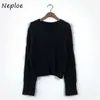 Korean Style Autumn Sweater V Neck Thicken Screw Thread Twist Long Sleeve Pullovers Fashion Loose Solid Tops 210422