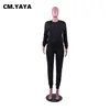 CM.Yaya ActiveWear Women's Set Sweatshirt Jogger Pant Sporty Tracksuit Fitness Två Piece Matchande Outfits 210930