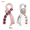 50 PCS/Lot Custom Hospital Brouches Pink Ribbon Breast Cancer Awarnessed Rhinestone Medical Pins for Nurse Doctor Gift