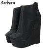 Sorbern Black Wedges Ankel Boot Kvinnor Glitter Sequins Platform Shoe Bekväma Booties