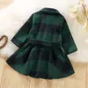 Newborn Kids Baby Girls Plaid Clothes Toddler Infant Full Sleeve Single-breasted Knee-length Dress Children Outwear Sashes 3M-3Y G1026