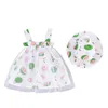 NOUVEAUX Bébé Filles Été Robes Été Double Vêtements sans manches Fête sans manches Fête de la fraise Princesse Longueur du genou + Sun chapeau 2pcs Set 0-3Y Q0716