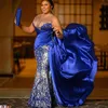 2022 Plus Size Arabisch ASO EBI Luxueuze Kant Mermaid Prom Jurken Sheer Neck Beaded Avond Formele Partij Tweede Receptie Growns Jurk ZJ055