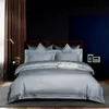 高級 3 ラインピュアカラーエジプト綿寝具セットキングクイーンサイズ刺繍ソフトベッドセット布団カバーフラットフィットシート 211007
