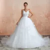 Modern White Lace Applique Ball Gown Wedding Dresses Romantic Tulle Spaghetti Stems Sexig snörning Back Boho Garden Bridal Gown Reception Party Robes de Mariee Al9331